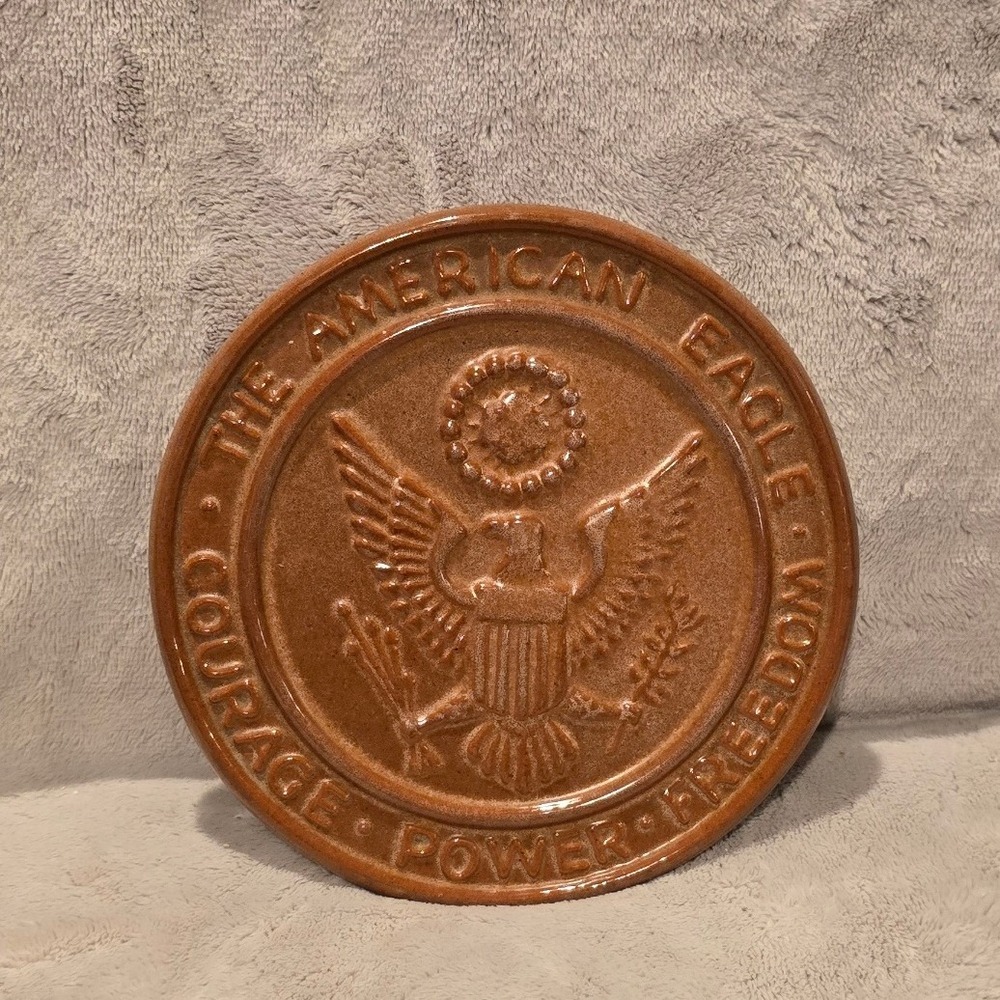Frankoma Pottery American Eagle Trivet Plaque Brown Courage Power Freedom 95 TR